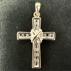 10k Yellow Gold & Diamond Ribbon Cross Pendant